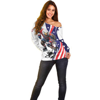 Custom United States Ice Hockey Go Champions Off Shoulder Sweater Team USA Eagle Mascot Style