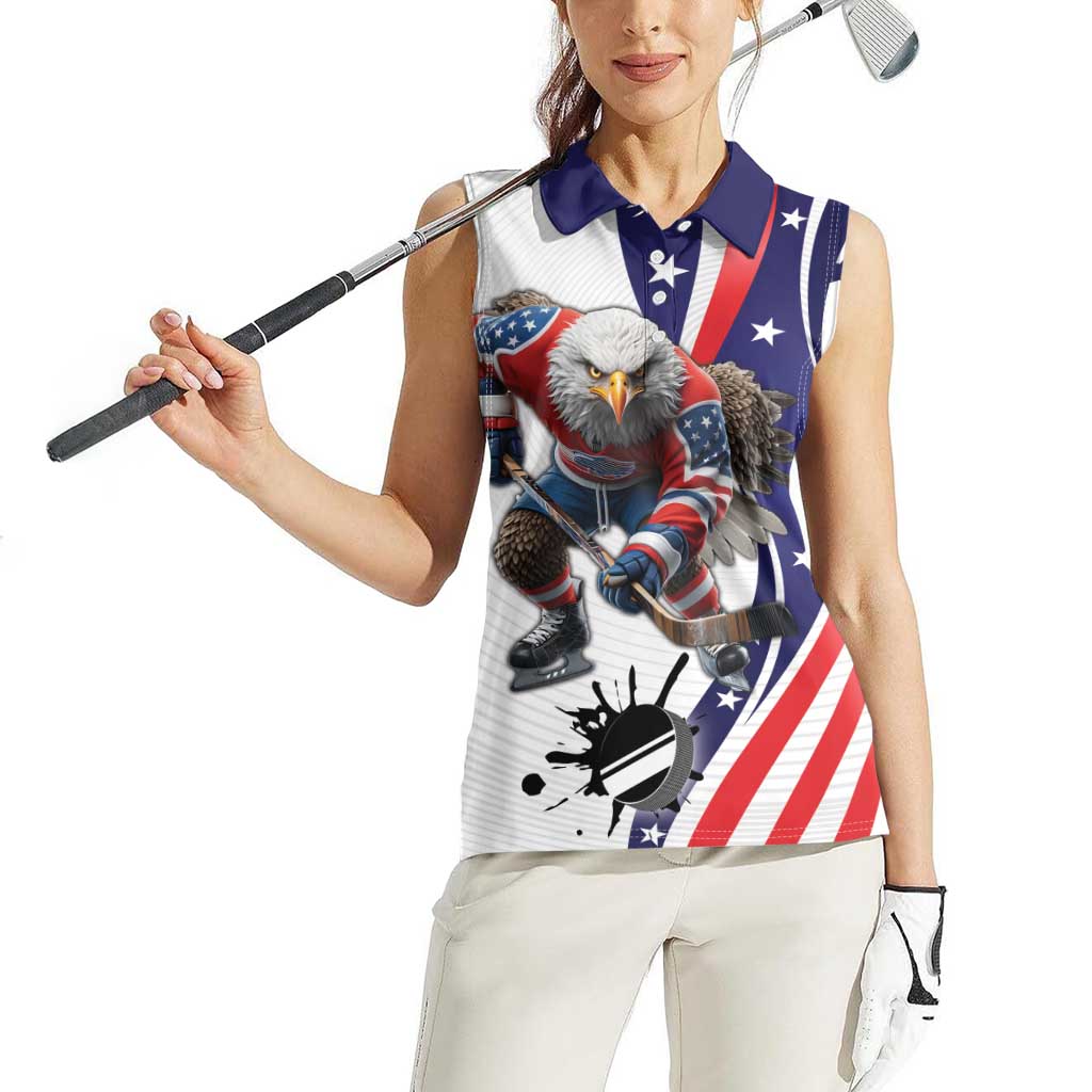 Custom United States Ice Hockey Go Champions Women Sleeveless Polo Shirt Team USA Eagle Mascot Style