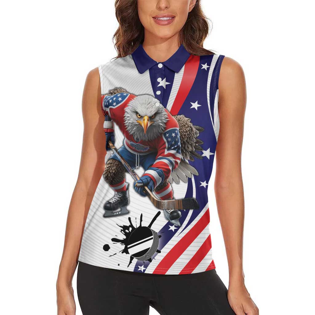 Custom United States Ice Hockey Go Champions Women Sleeveless Polo Shirt Team USA Eagle Mascot Style
