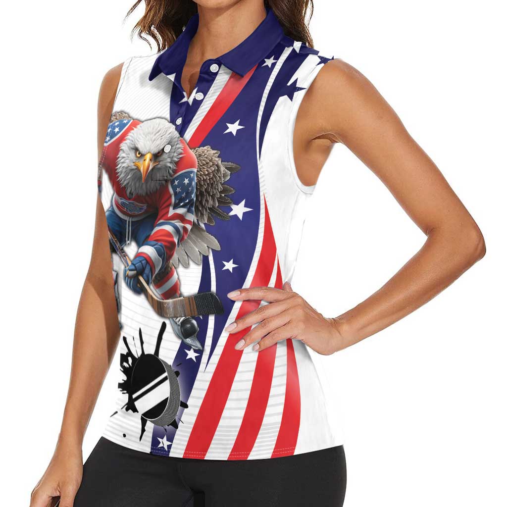 Custom United States Ice Hockey Go Champions Women Sleeveless Polo Shirt Team USA Eagle Mascot Style