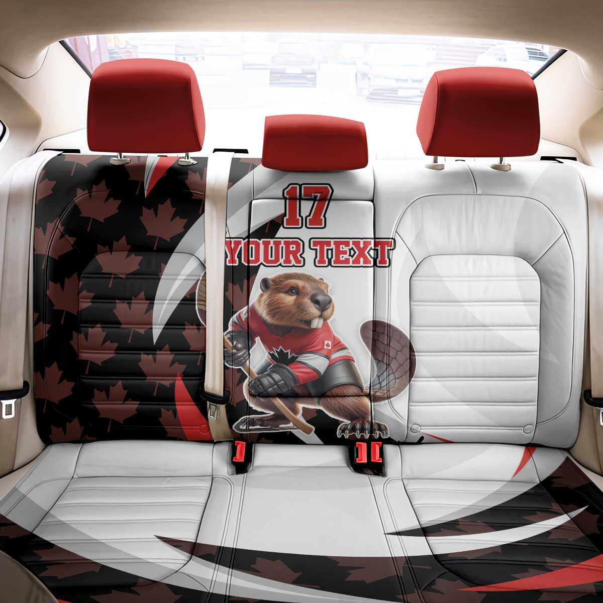 Custom Canada Ice Hockey Go Champions Back Car Seat Cover Team Canada Beaver Mascot Style