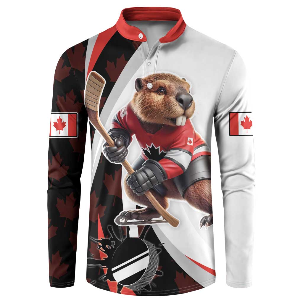 Custom Canada Ice Hockey Go Champions Button Sweatshirt Team Canada Beaver Mascot Style
