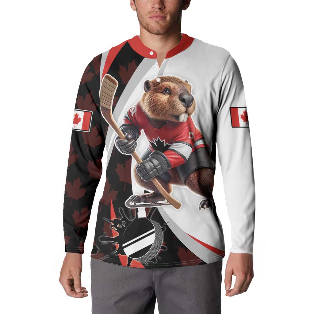 Custom Canada Ice Hockey Go Champions Button Sweatshirt Team Canada Beaver Mascot Style