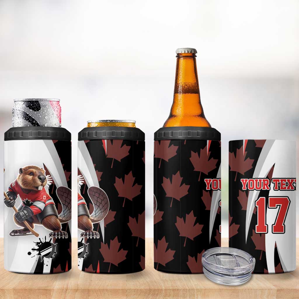Custom Canada Ice Hockey Go Champions 4 in 1 Can Cooler Tumbler Team Canada Beaver Mascot Style
