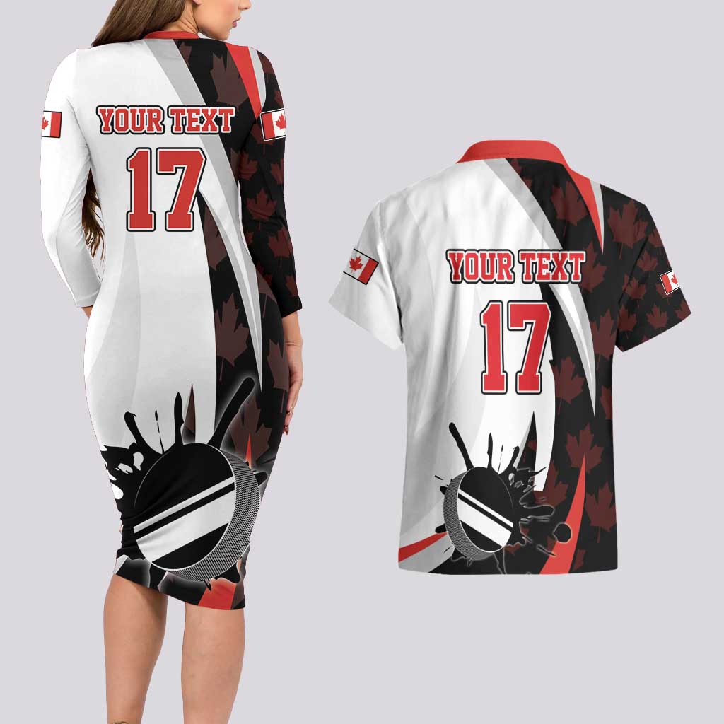 Custom Canada Ice Hockey Go Champions Couples Matching Long Sleeve Bodycon Dress and Hawaiian Shirt Team Canada Beaver Mascot Style