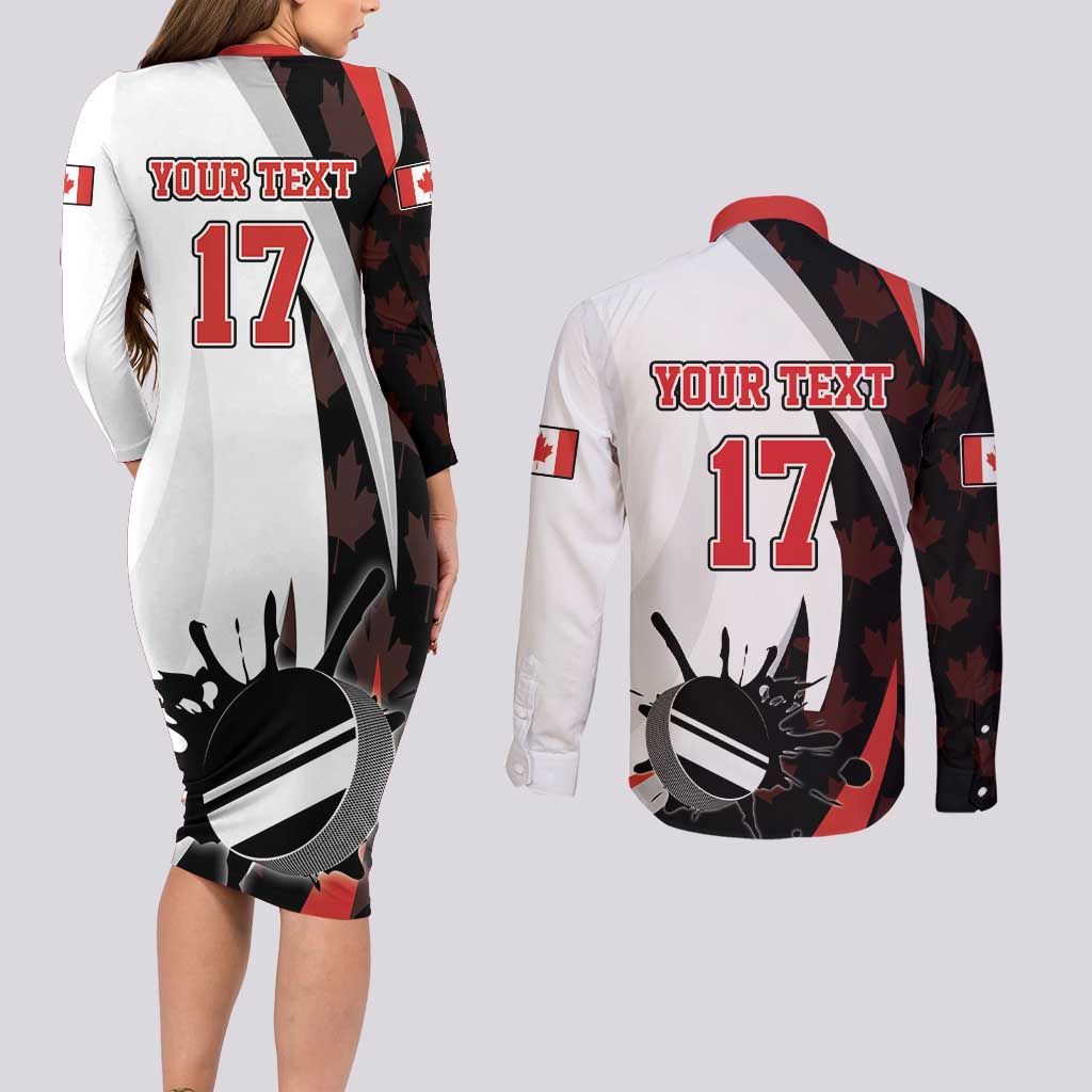 Custom Canada Ice Hockey Go Champions Couples Matching Long Sleeve Bodycon Dress and Long Sleeve Button Shirt Team Canada Beaver Mascot Style