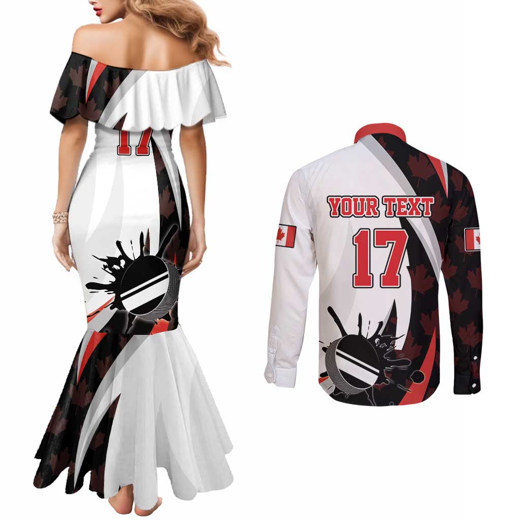 Custom Canada Ice Hockey Go Champions Couples Matching Mermaid Dress and Long Sleeve Button Shirt Team Canada Beaver Mascot Style