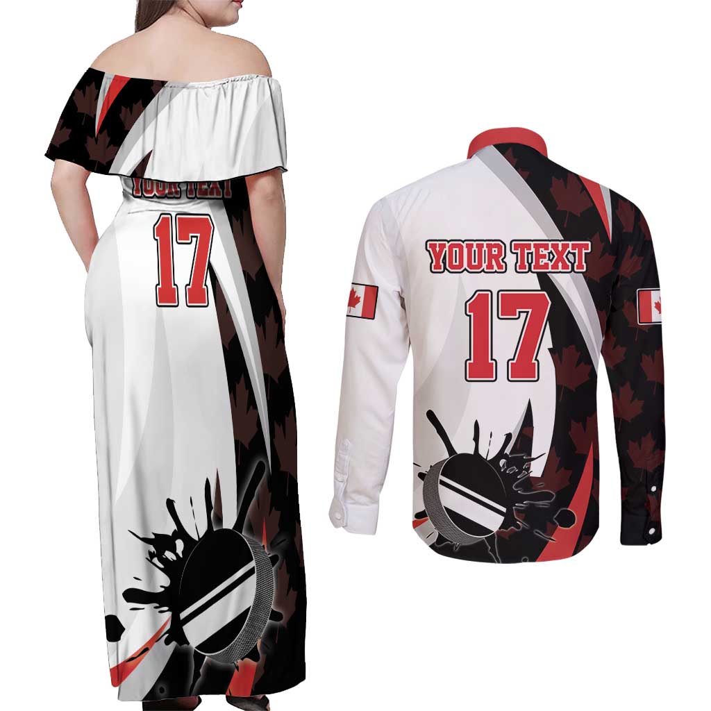 Custom Canada Ice Hockey Go Champions Couples Matching Off Shoulder Maxi Dress and Long Sleeve Button Shirt Team Canada Beaver Mascot Style