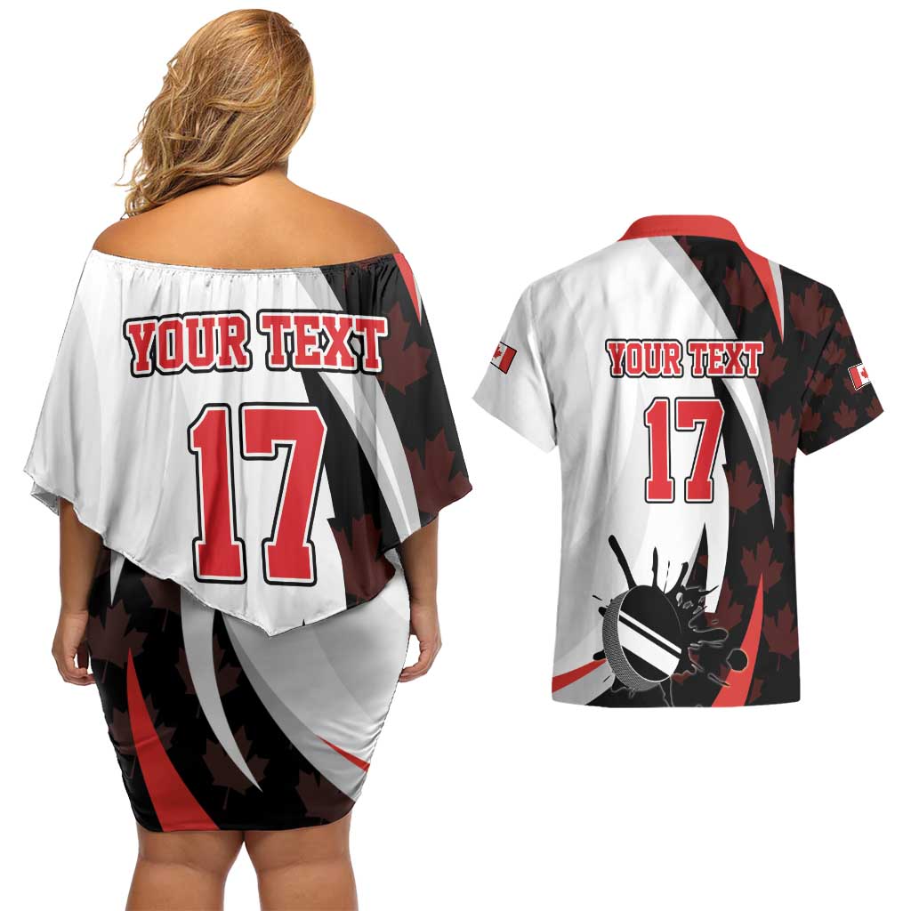 Custom Canada Ice Hockey Go Champions Couples Matching Off Shoulder Short Dress and Hawaiian Shirt Team Canada Beaver Mascot Style