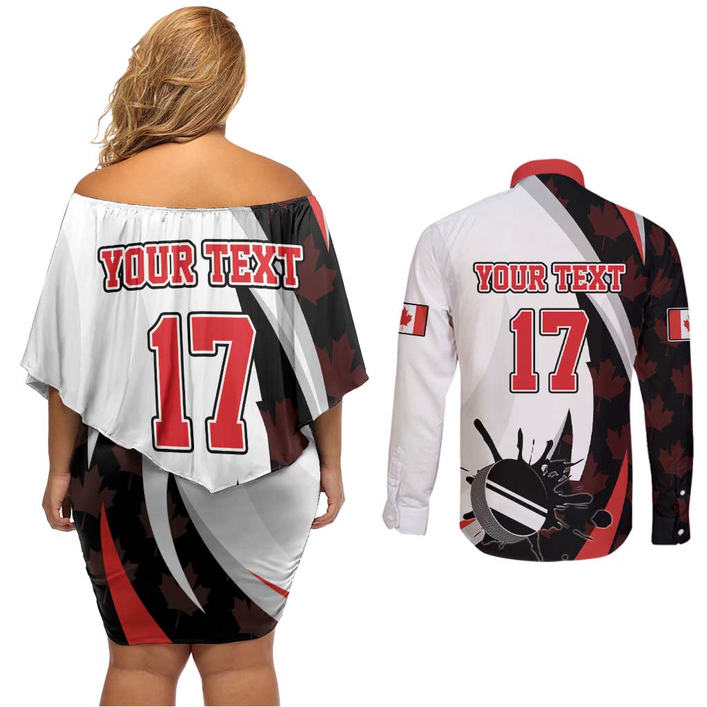Custom Canada Ice Hockey Go Champions Couples Matching Off Shoulder Short Dress and Long Sleeve Button Shirt Team Canada Beaver Mascot Style