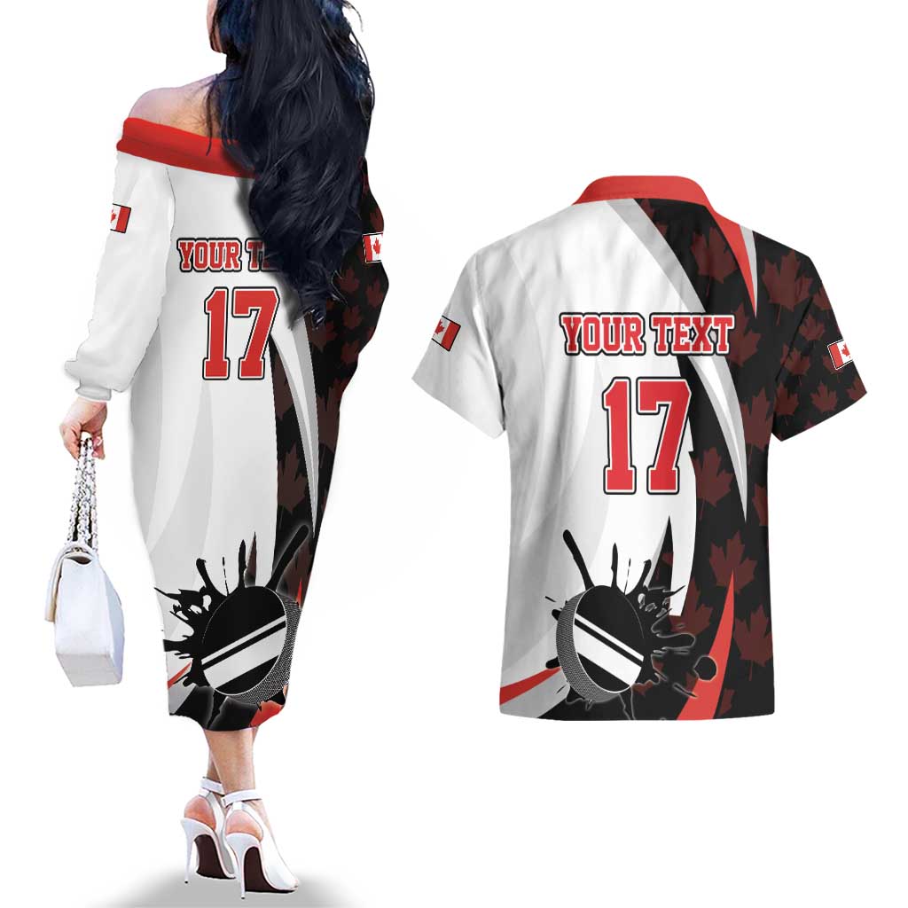 Custom Canada Ice Hockey Go Champions Couples Matching Off The Shoulder Long Sleeve Dress and Hawaiian Shirt Team Canada Beaver Mascot Style