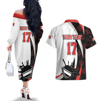 Custom Canada Ice Hockey Go Champions Couples Matching Off The Shoulder Long Sleeve Dress and Hawaiian Shirt Team Canada Beaver Mascot Style