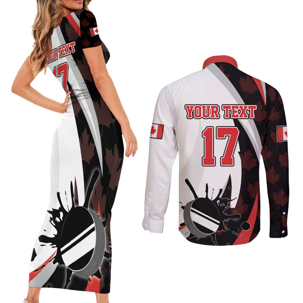 Custom Canada Ice Hockey Go Champions Couples Matching Short Sleeve Bodycon Dress and Long Sleeve Button Shirt Team Canada Beaver Mascot Style