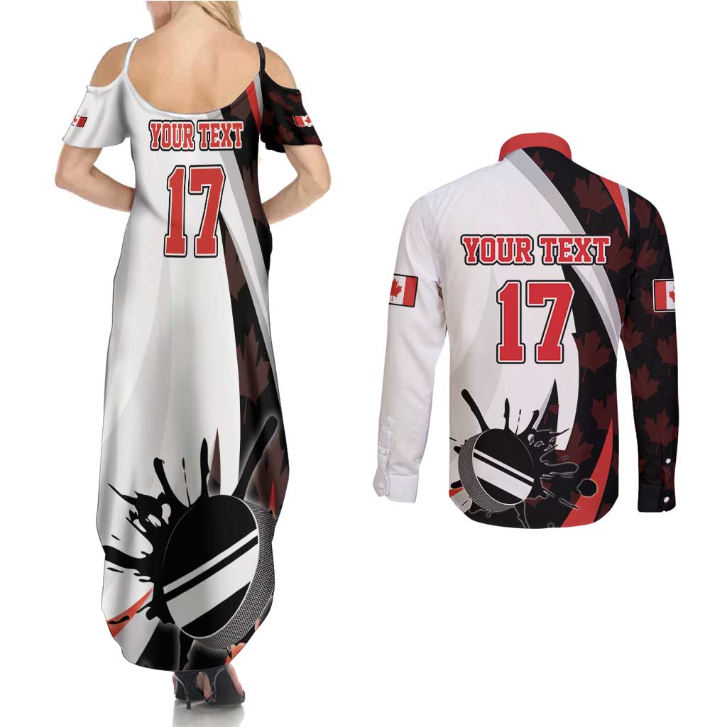 Custom Canada Ice Hockey Go Champions Couples Matching Summer Maxi Dress and Long Sleeve Button Shirt Team Canada Beaver Mascot Style