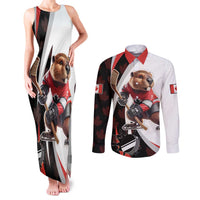 Custom Canada Ice Hockey Go Champions Couples Matching Tank Maxi Dress and Long Sleeve Button Shirt Team Canada Beaver Mascot Style