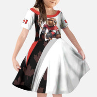 Custom Canada Ice Hockey Go Champions Family Matching Off Shoulder Maxi Dress and Hawaiian Shirt Team Canada Beaver Mascot Style