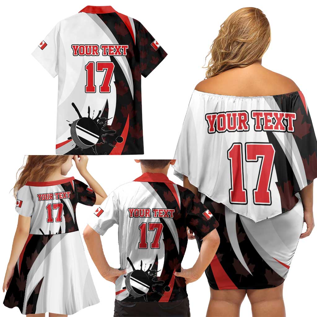 Custom Canada Ice Hockey Go Champions Family Matching Off Shoulder Short Dress and Hawaiian Shirt Team Canada Beaver Mascot Style