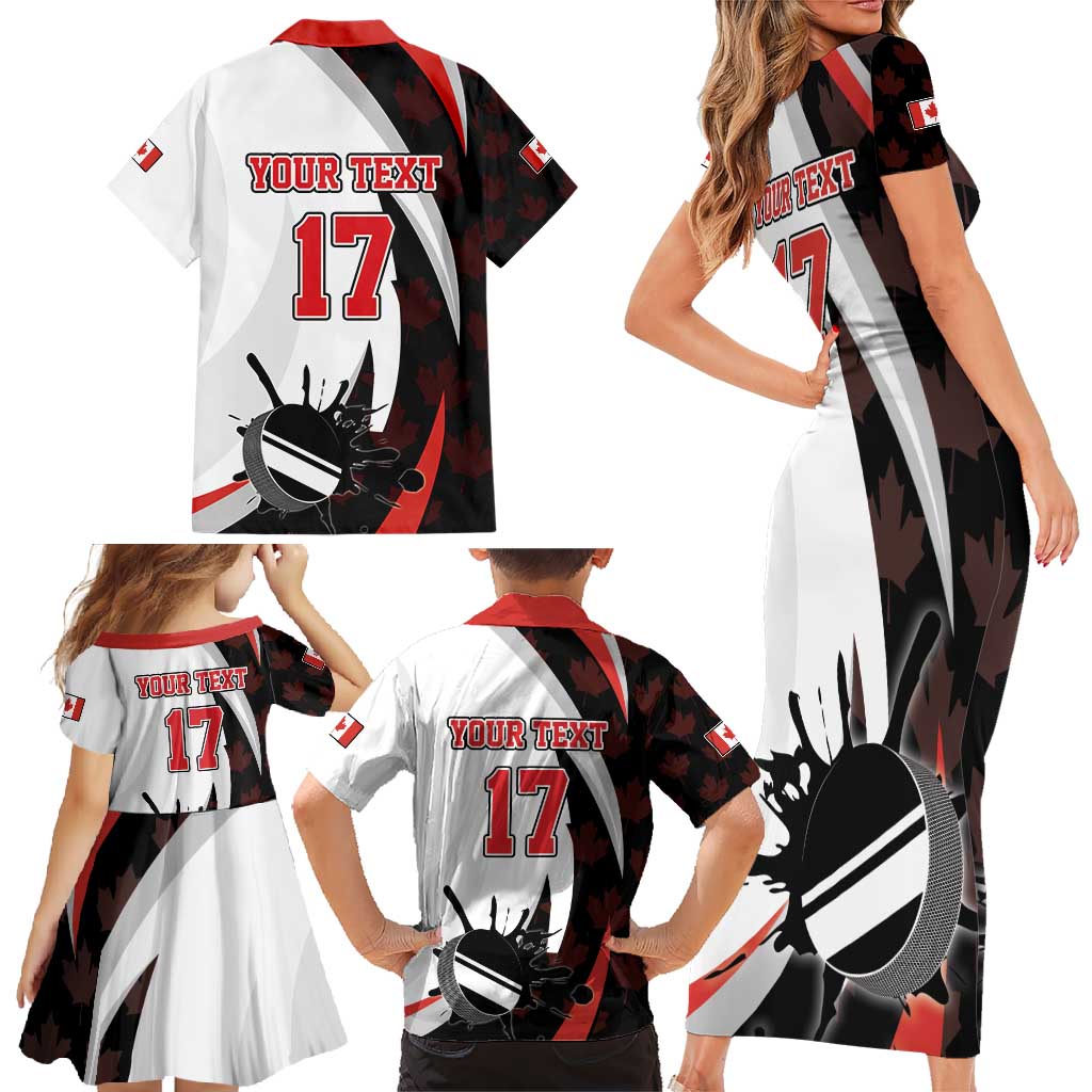 Custom Canada Ice Hockey Go Champions Family Matching Short Sleeve Bodycon Dress and Hawaiian Shirt Team Canada Beaver Mascot Style