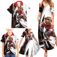 Custom Canada Ice Hockey Go Champions Family Matching Summer Maxi Dress and Hawaiian Shirt Team Canada Beaver Mascot Style