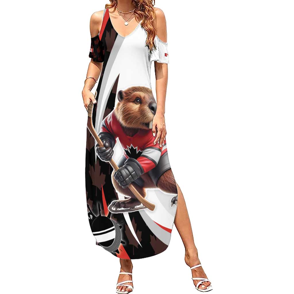 Custom Canada Ice Hockey Go Champions Family Matching Summer Maxi Dress and Hawaiian Shirt Team Canada Beaver Mascot Style