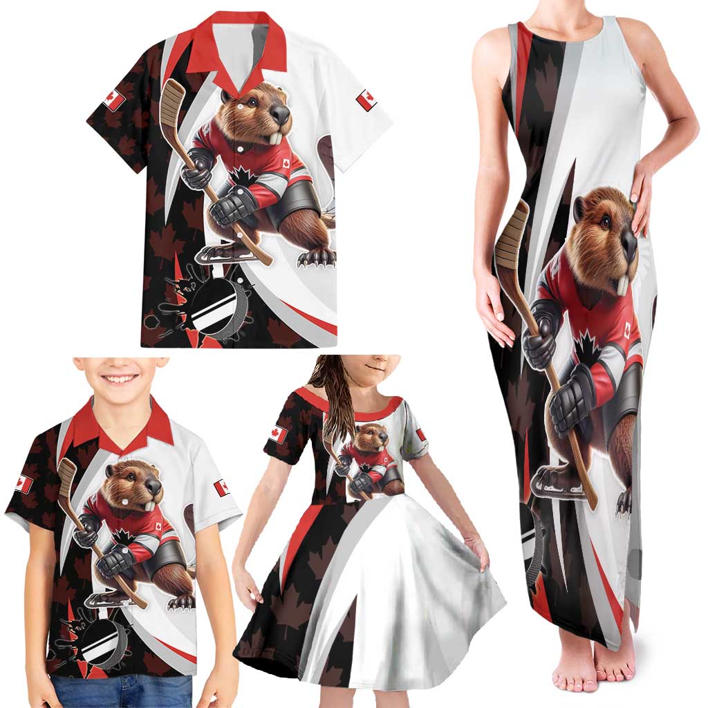 Custom Canada Ice Hockey Go Champions Family Matching Tank Maxi Dress and Hawaiian Shirt Team Canada Beaver Mascot Style