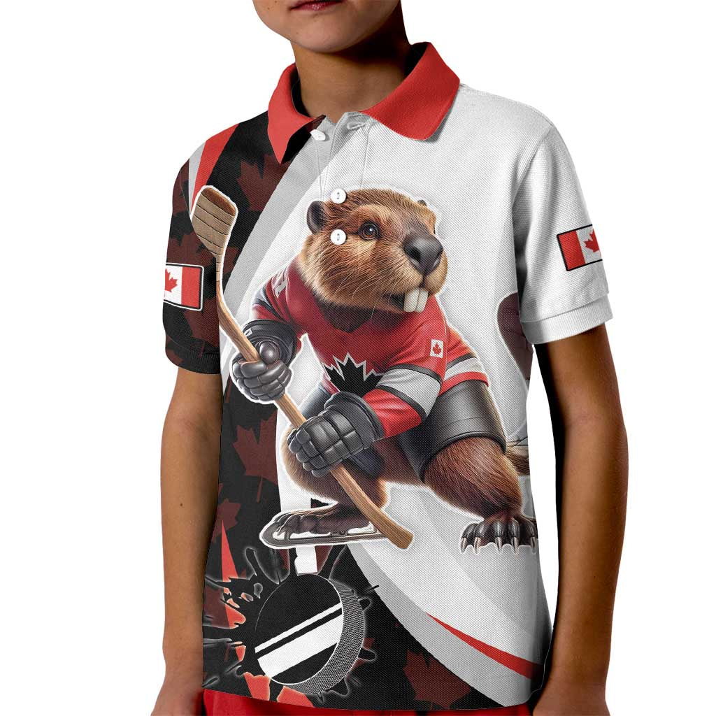 Custom Canada Ice Hockey Go Champions Kid Polo Shirt Team Canada Beaver Mascot Style