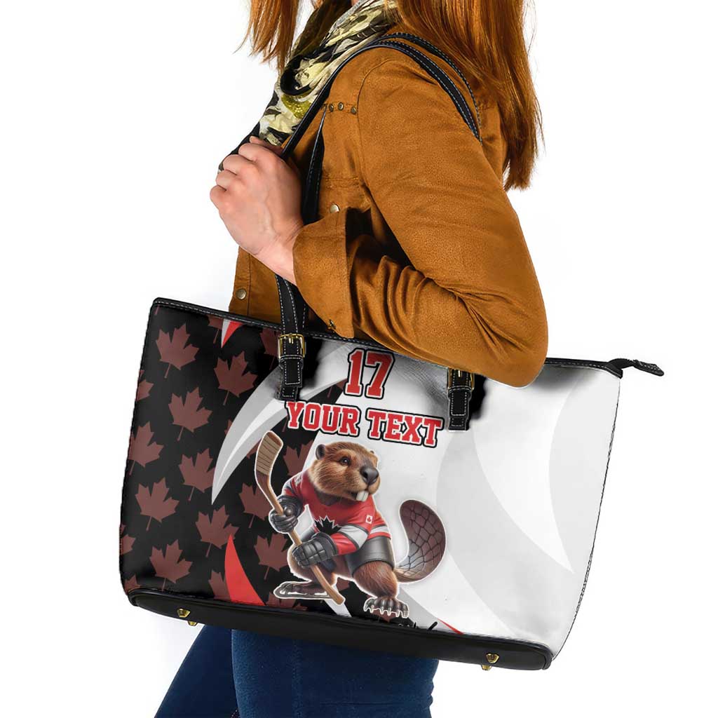 Custom Canada Ice Hockey Go Champions Leather Tote Bag Team Canada Beaver Mascot Style