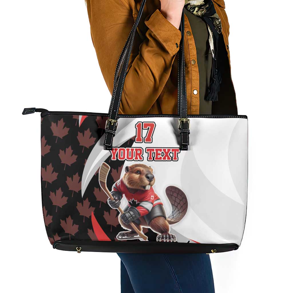 Custom Canada Ice Hockey Go Champions Leather Tote Bag Team Canada Beaver Mascot Style