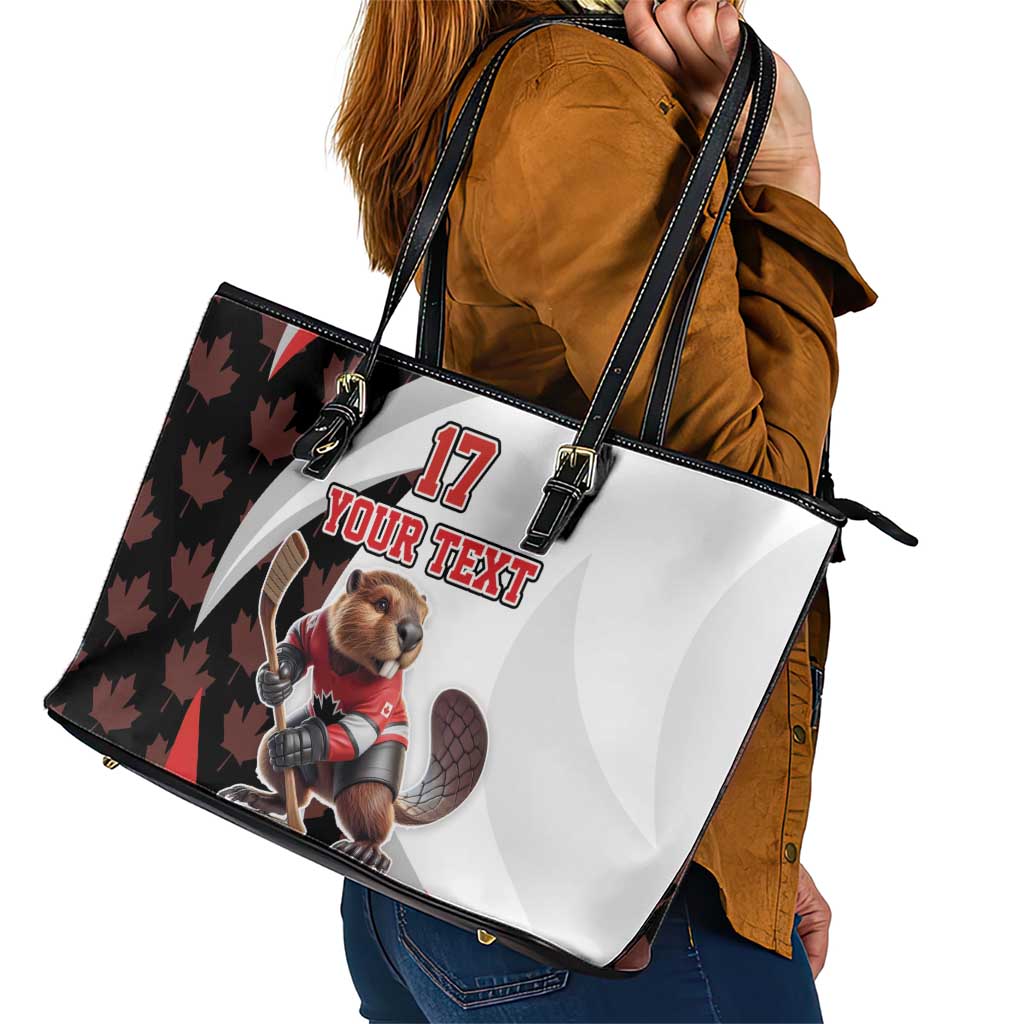 Custom Canada Ice Hockey Go Champions Leather Tote Bag Team Canada Beaver Mascot Style