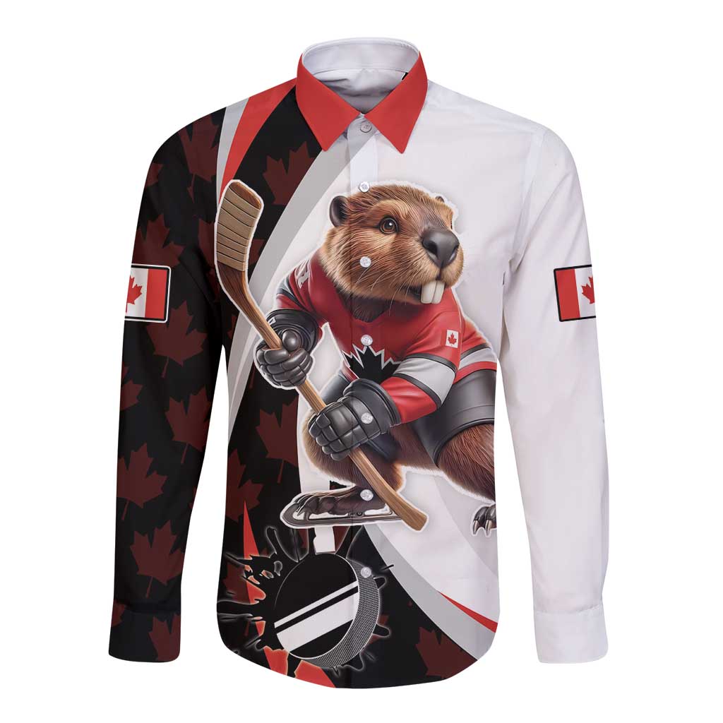 Custom Canada Ice Hockey Go Champions Long Sleeve Button Shirt Team Canada Beaver Mascot Style