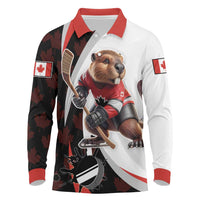 Custom Canada Ice Hockey Go Champions Long Sleeve Polo Shirt Team Canada Beaver Mascot Style