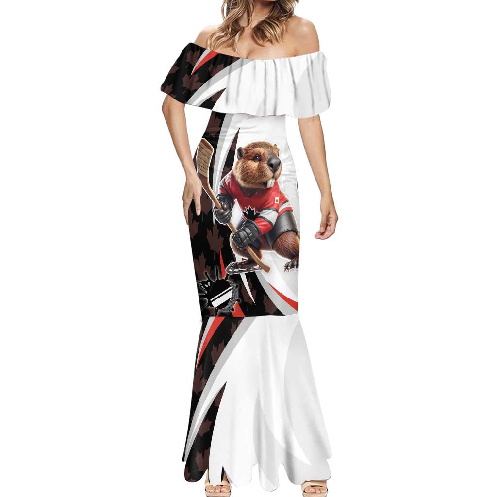 Custom Canada Ice Hockey Go Champions Mermaid Dress Team Canada Beaver Mascot Style