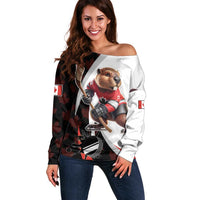 Custom Canada Ice Hockey Go Champions Off Shoulder Sweater Team Canada Beaver Mascot Style