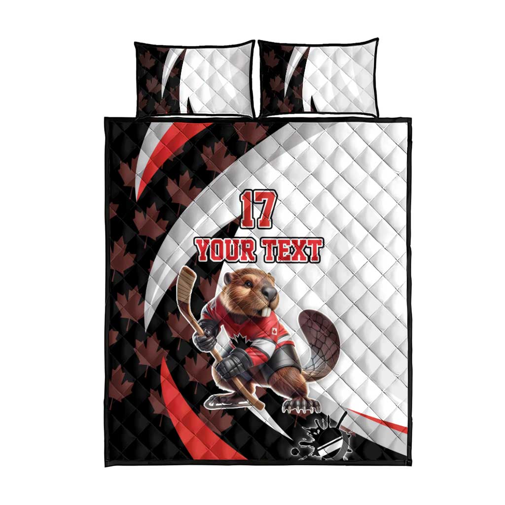 Custom Canada Ice Hockey Go Champions Quilt Bed Set Team Canada Beaver Mascot Style