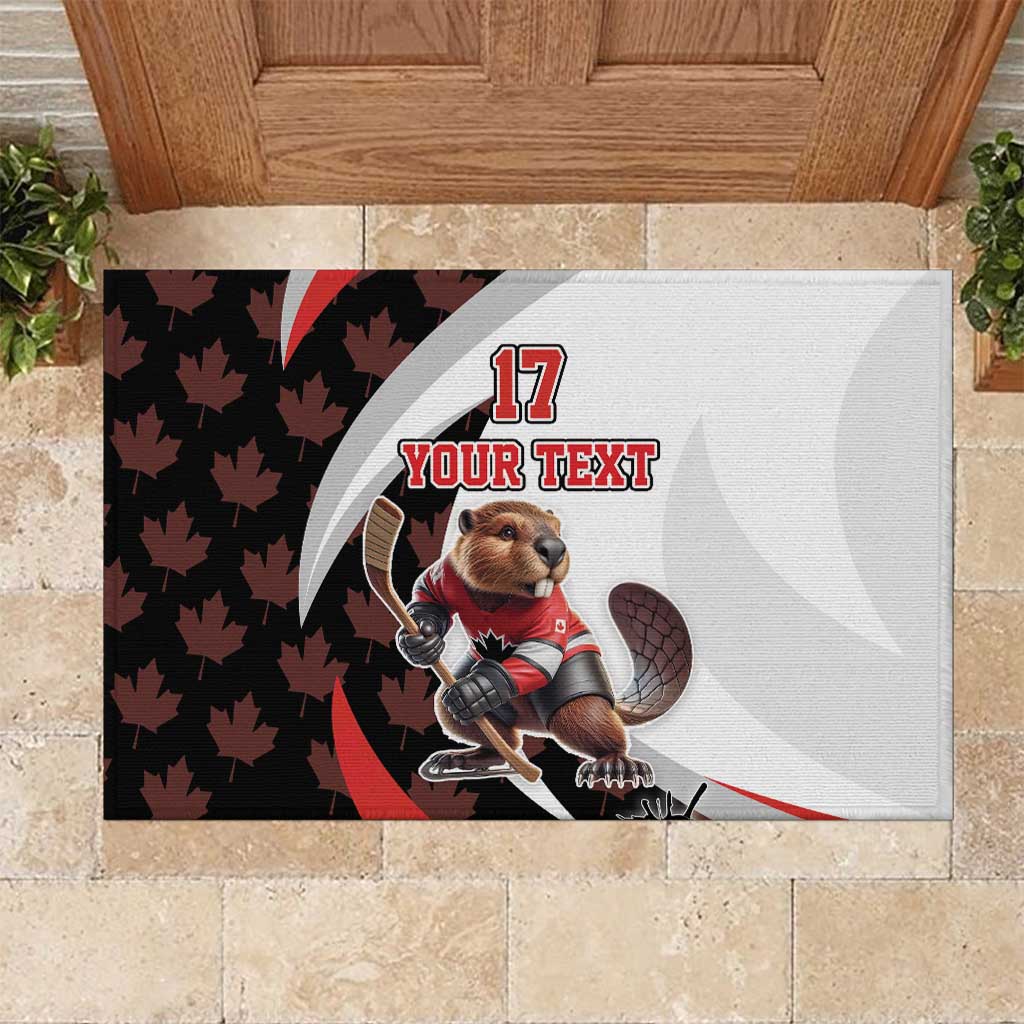 Custom Canada Ice Hockey Go Champions Rubber Doormat Team Canada Beaver Mascot Style