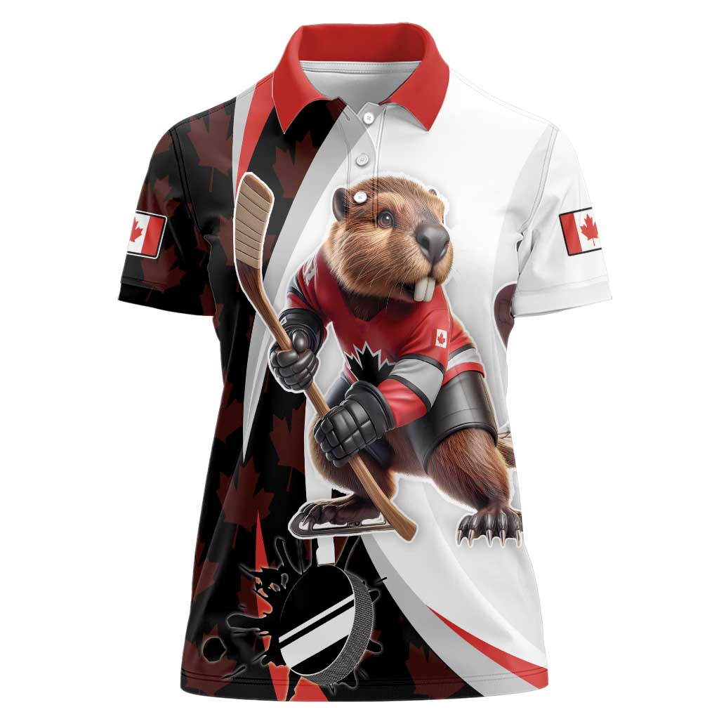 Custom Canada Ice Hockey Go Champions Women Polo Shirt Team Canada Beaver Mascot Style
