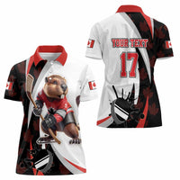 Custom Canada Ice Hockey Go Champions Women Polo Shirt Team Canada Beaver Mascot Style