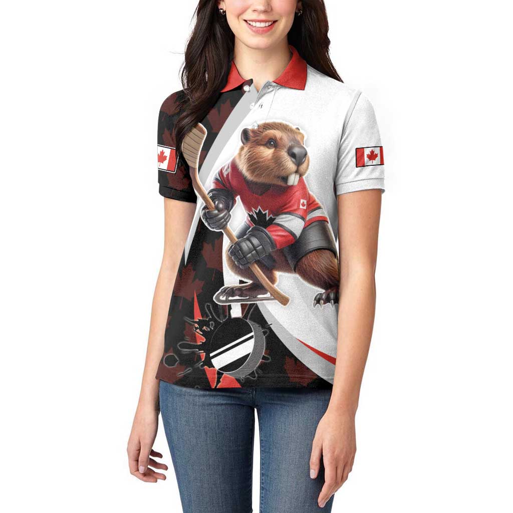 Custom Canada Ice Hockey Go Champions Women Polo Shirt Team Canada Beaver Mascot Style