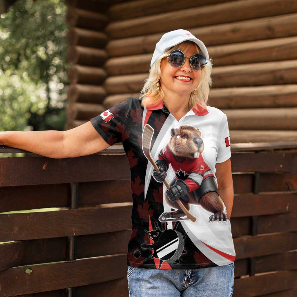 Custom Canada Ice Hockey Go Champions Women Polo Shirt Team Canada Beaver Mascot Style