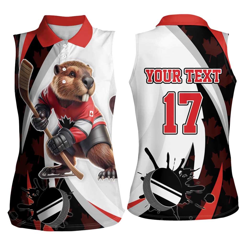 Custom Canada Ice Hockey Go Champions Women Sleeveless Polo Shirt Team Canada Beaver Mascot Style