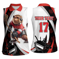 Custom Canada Ice Hockey Go Champions Women Sleeveless Polo Shirt Team Canada Beaver Mascot Style