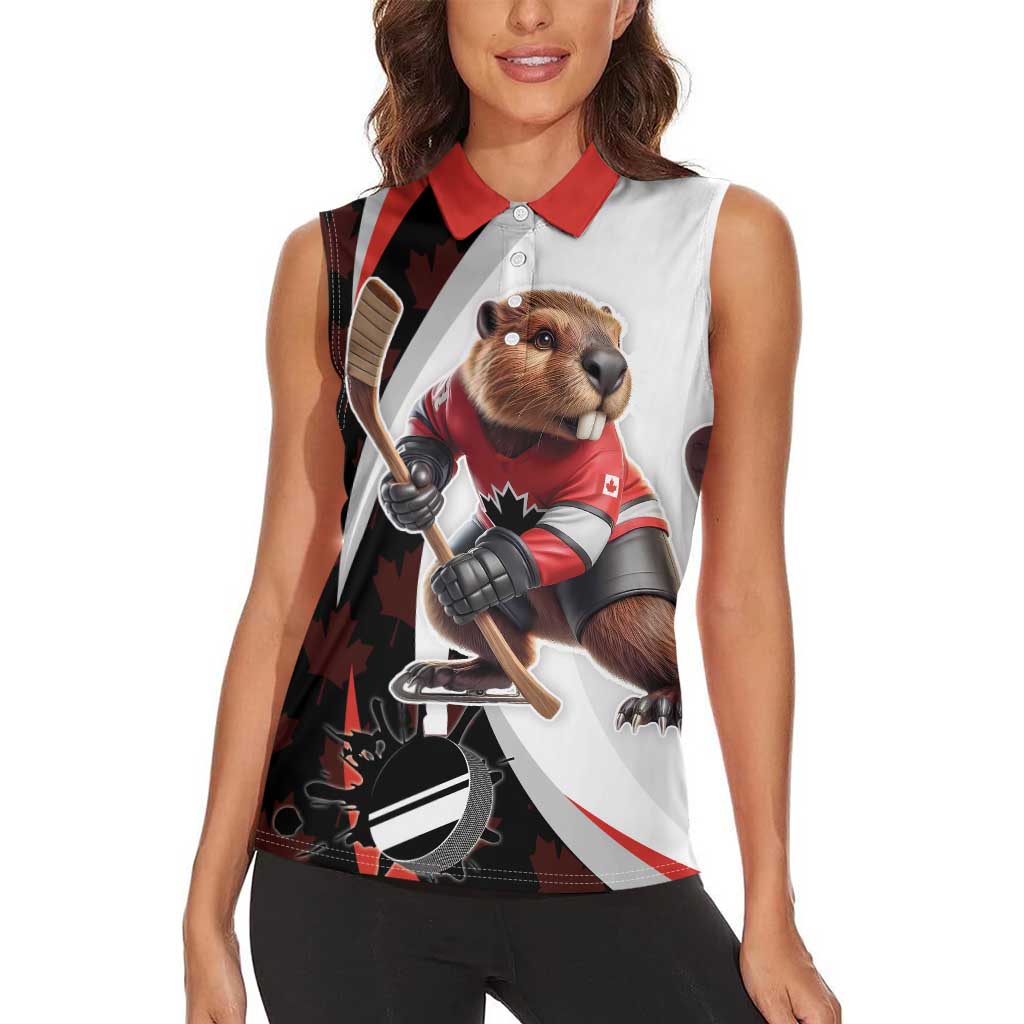 Custom Canada Ice Hockey Go Champions Women Sleeveless Polo Shirt Team Canada Beaver Mascot Style