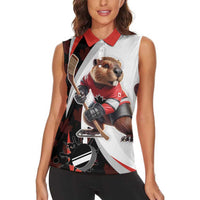 Custom Canada Ice Hockey Go Champions Women Sleeveless Polo Shirt Team Canada Beaver Mascot Style