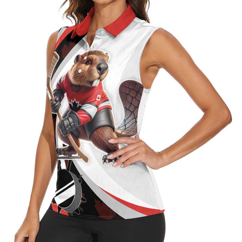 Custom Canada Ice Hockey Go Champions Women Sleeveless Polo Shirt Team Canada Beaver Mascot Style