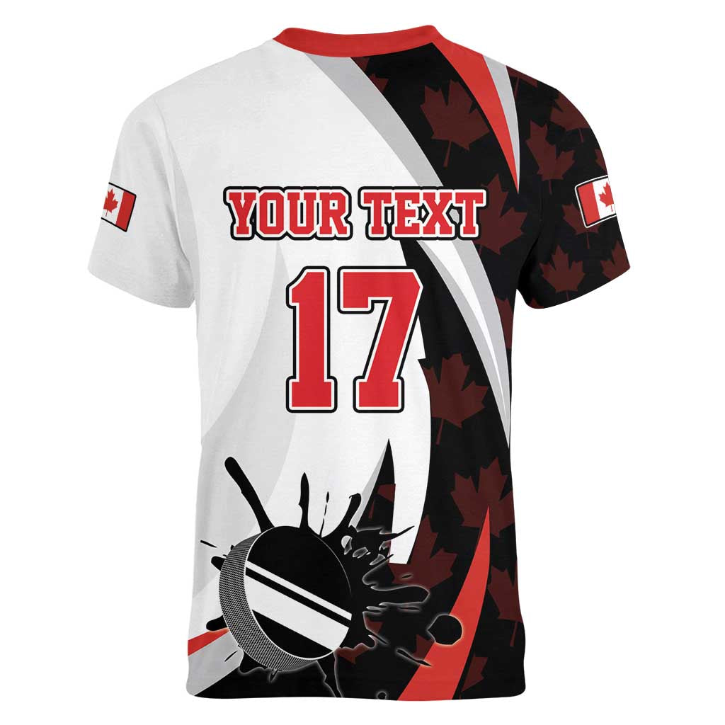 Custom Canada Ice Hockey Go Champions Women V-Neck T-Shirt Team Canada Beaver Mascot Style