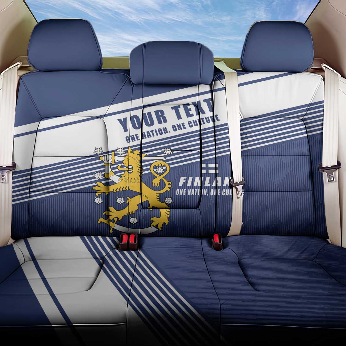 Personalized Finland One Nation One Culture Back Car Seat Cover A Crowned Lion with Flag