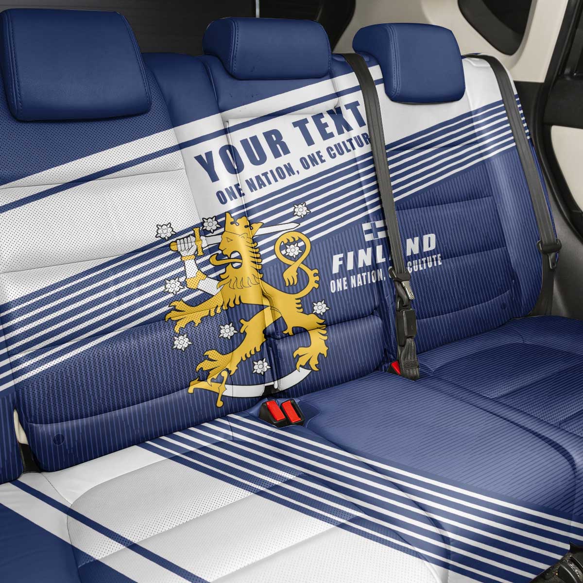 Personalized Finland One Nation One Culture Back Car Seat Cover A Crowned Lion with Flag