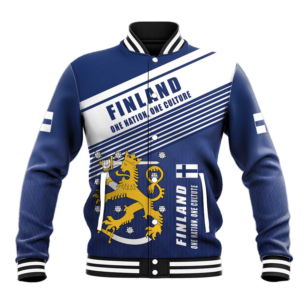 Personalized Finland One Nation One Culture Baseball Jacket A Crowned Lion with Flag