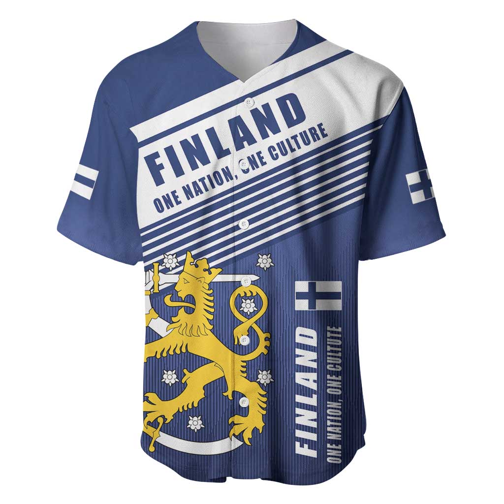 Personalized Finland One Nation One Culture Baseball Jersey A Crowned Lion with Flag