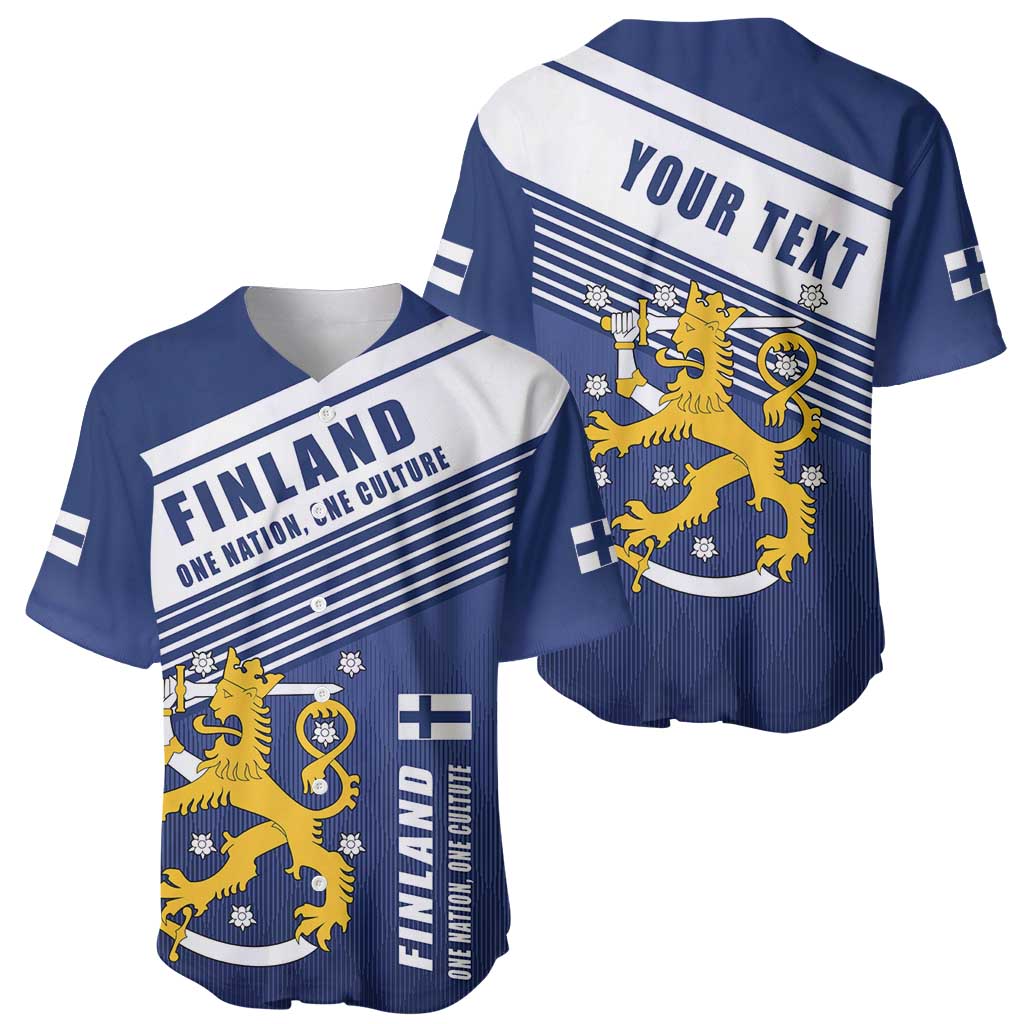 Personalized Finland One Nation One Culture Baseball Jersey A Crowned Lion with Flag